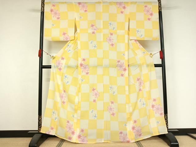 平和屋着物▽小紋　単衣　花蝶文　未使用　AABK3645jh