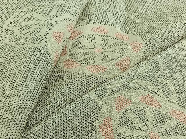 平和屋着物▽お召　単衣　源氏車文　反端付き　正絹　逸品　AABK3647jh