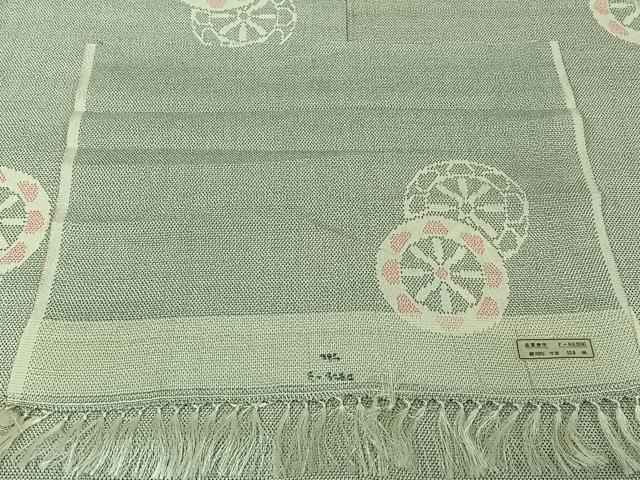平和屋着物▽お召　単衣　源氏車文　反端付き　正絹　逸品　AABK3647jh