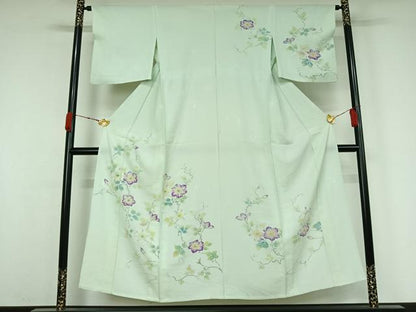 平和屋着物▽訪問着　単衣　手描き　流水花文　正絹　逸品　AABK3648jh