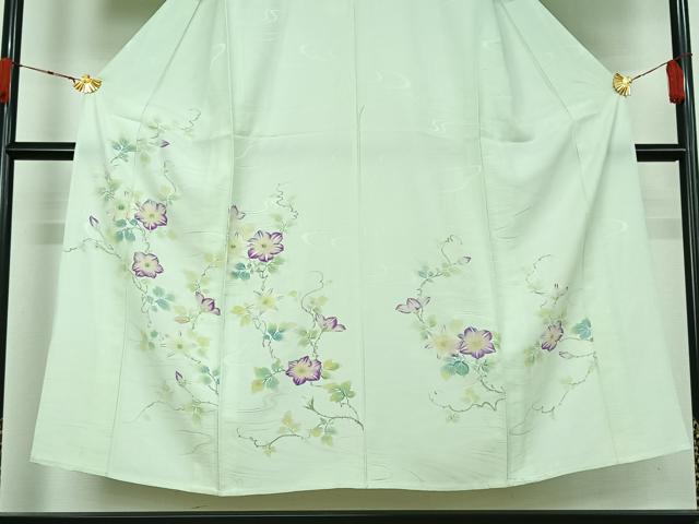 平和屋着物▽訪問着　単衣　手描き　流水花文　正絹　逸品　AABK3648jh