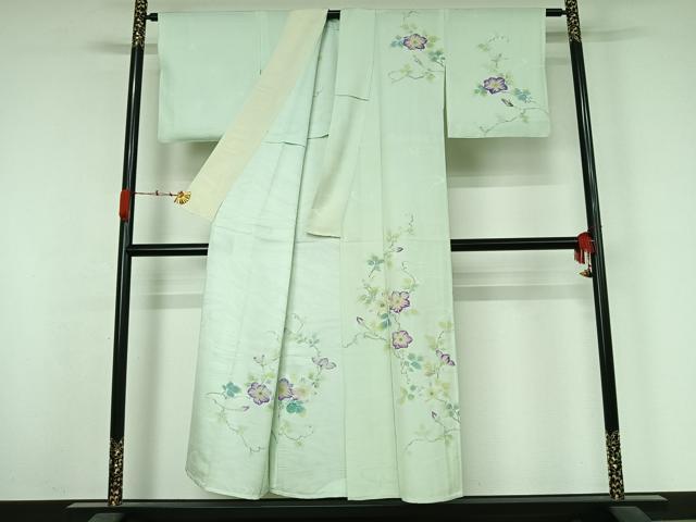 平和屋着物▽訪問着　単衣　手描き　流水花文　正絹　逸品　AABK3648jh