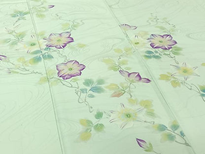 平和屋着物▽訪問着　単衣　手描き　流水花文　正絹　逸品　AABK3648jh