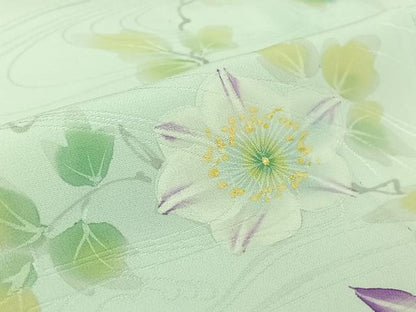 平和屋着物▽訪問着　単衣　手描き　流水花文　正絹　逸品　AABK3648jh