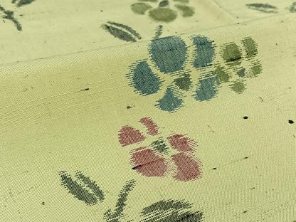 平和屋着物▽上質な紬　単衣　草花文　正絹　逸品　AABK3649jh