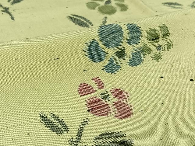 平和屋着物▽上質な紬　単衣　草花文　正絹　逸品　AABK3649jh