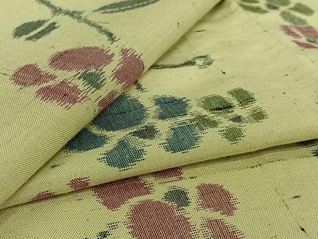 平和屋着物▽上質な紬　単衣　草花文　正絹　逸品　AABK3649jh