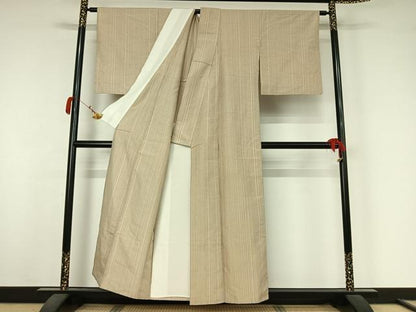 平和屋着物▽上質な紬　単衣　縞　正絹　逸品　AABK3652jh