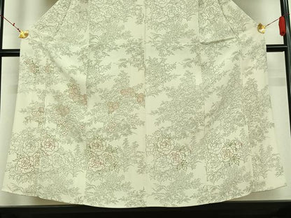平和屋着物▽訪問着　単衣　手描き　草花文　鬼しぼ縮緬　正絹　逸品　AABK3654jh