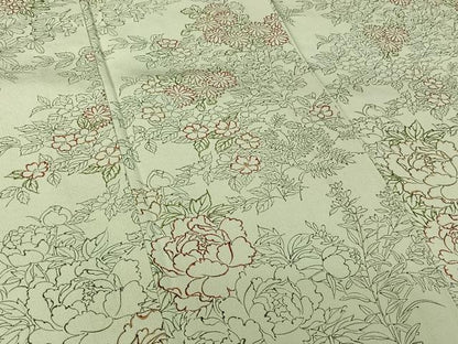 平和屋着物▽訪問着　単衣　手描き　草花文　鬼しぼ縮緬　正絹　逸品　AABK3654jh
