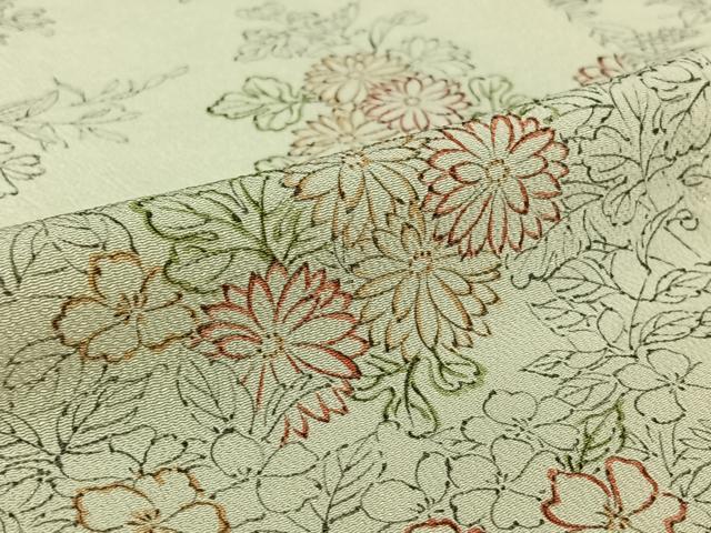 平和屋着物▽訪問着　単衣　手描き　草花文　鬼しぼ縮緬　正絹　逸品　AABK3654jh