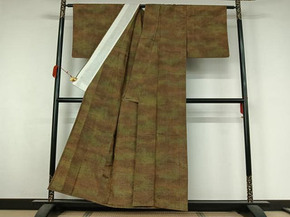 平和屋着物▽上質な紬　単衣　霞文　正絹　逸品　AABK3656jh