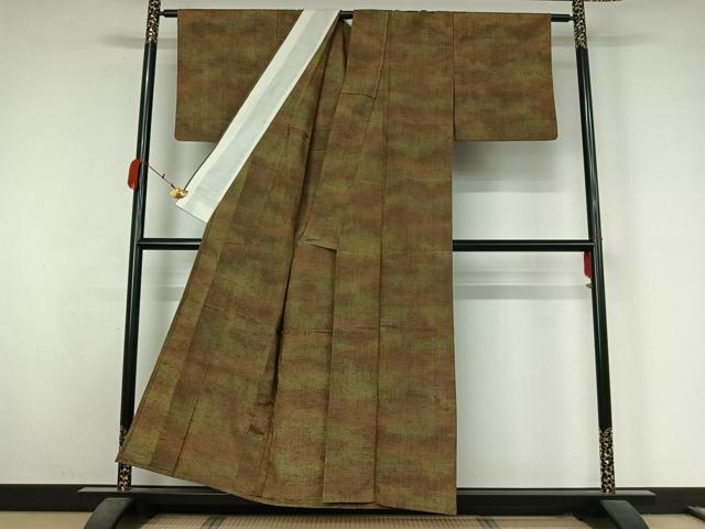 平和屋着物▽上質な紬　単衣　霞文　正絹　逸品　AABK3656jh