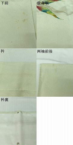 平和屋着物▽訪問着　単衣　寿光織　草葉文　金糸　正絹　逸品　AABK3657jh