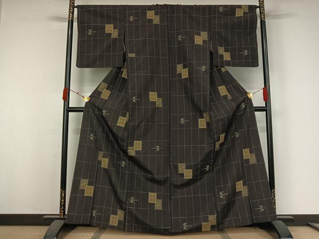 平和屋着物▽上質な紬　単衣　琉球絣　正絹　逸品　未使用　AABK3658jh
