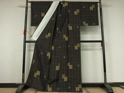平和屋着物▽上質な紬　単衣　琉球絣　正絹　逸品　未使用　AABK3658jh