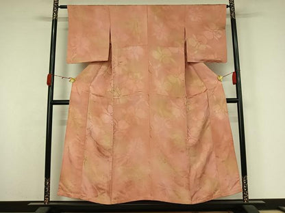 平和屋着物▽上質な小紋　単衣　草花文　暈し染め　正絹　逸品　AABK3660jh