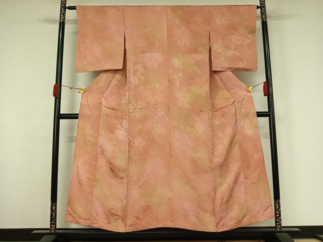 平和屋着物▽上質な小紋　単衣　草花文　暈し染め　正絹　逸品　AABK3660jh