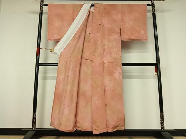 平和屋着物▽上質な小紋　単衣　草花文　暈し染め　正絹　逸品　AABK3660jh