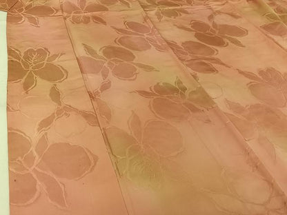 平和屋着物▽上質な小紋　単衣　草花文　暈し染め　正絹　逸品　AABK3660jh