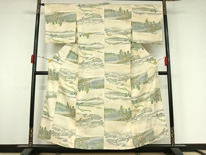 平和屋着物▽上質な小紋　単衣　東海道五拾三次　正絹　逸品　AABK3661jh