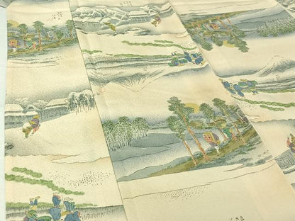 平和屋着物▽上質な小紋　単衣　東海道五拾三次　正絹　逸品　AABK3661jh