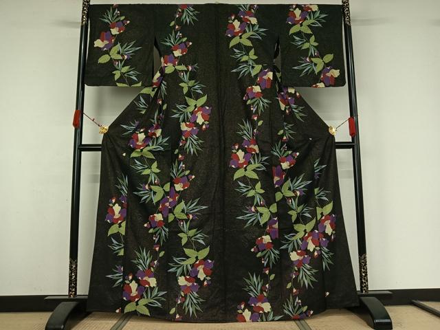 平和屋着物▽小紋　単衣　草花文　金通し地　AABK3662jh