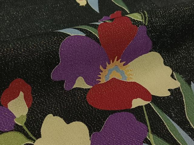 平和屋着物▽小紋　単衣　草花文　金通し地　AABK3662jh