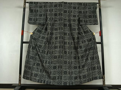 平和屋着物▽上質な紬　単衣　遠州椿　正絹　逸品　AABK3667jh
