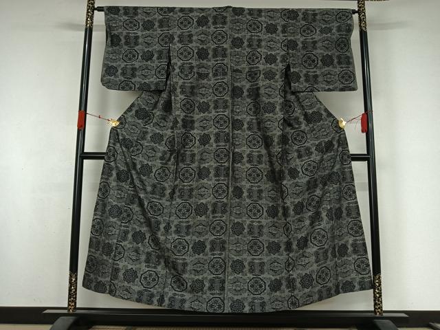 平和屋着物▽上質な紬　単衣　遠州椿　正絹　逸品　AABK3667jh