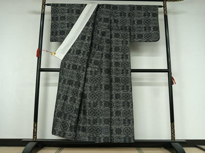 平和屋着物▽上質な紬　単衣　遠州椿　正絹　逸品　AABK3667jh