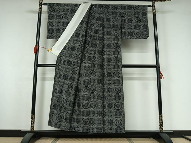 平和屋着物▽上質な紬　単衣　遠州椿　正絹　逸品　AABK3667jh
