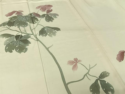 平和屋着物▽訪問着　単衣　草葉文　正絹　逸品　AABK3670jh