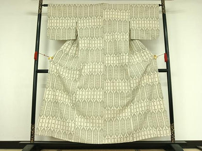 平和屋着物▽本塩沢　単衣　幾何学文様　正絹　逸品　AABK3674jh