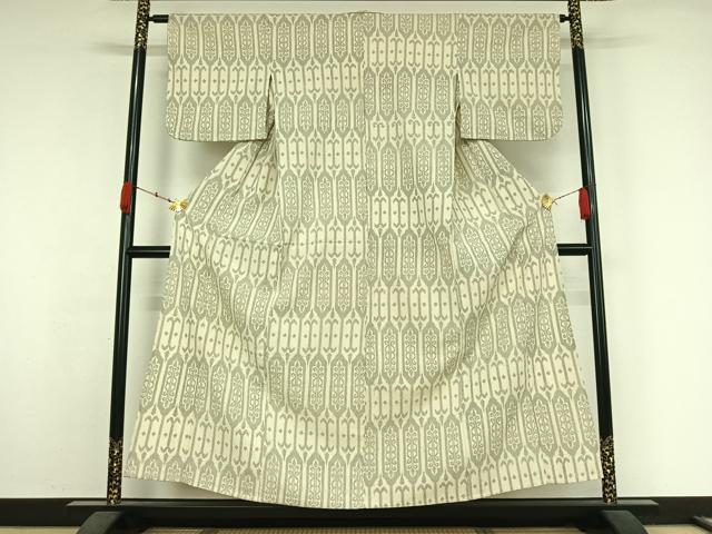 平和屋着物▽本塩沢　単衣　幾何学文様　正絹　逸品　AABK3674jh
