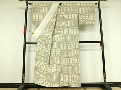 平和屋着物▽本塩沢　単衣　幾何学文様　正絹　逸品　AABK3674jh