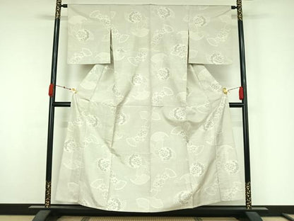 平和屋着物▽本場大島紬　白大島　単衣　120亀甲　雪輪花文　正絹　逸品　AABK3676jh