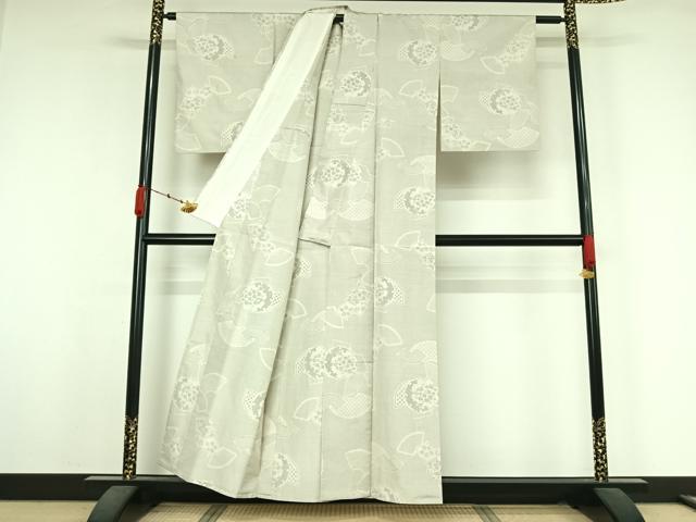 平和屋着物▽本場大島紬　白大島　単衣　120亀甲　雪輪花文　正絹　逸品　AABK3676jh
