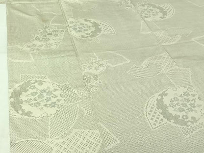 平和屋着物▽本場大島紬　白大島　単衣　120亀甲　雪輪花文　正絹　逸品　AABK3676jh