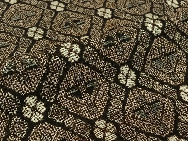 平和屋着物▽本場大島紬　単衣　割り込み絣　幾何学文様　正絹　逸品　AABK3681jh