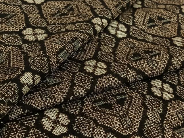 平和屋着物▽本場大島紬　単衣　割り込み絣　幾何学文様　正絹　逸品　AABK3681jh