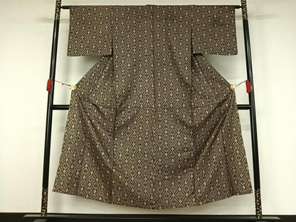 平和屋着物▽本場大島紬　単衣　割り込み絣　幾何学文様　正絹　逸品　AABK3681jh