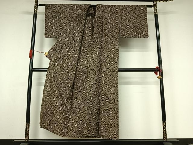 平和屋着物▽本場大島紬　単衣　割り込み絣　幾何学文様　正絹　逸品　AABK3681jh