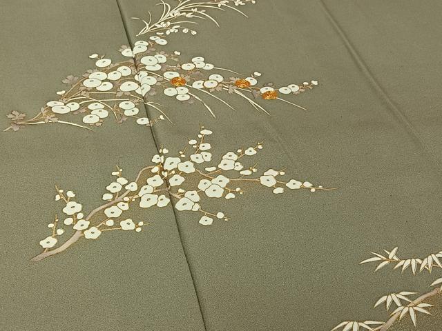 平和屋着物▽訪問着　単衣　駒刺繍　草花文　金彩　正絹　逸品　AABK3683jh