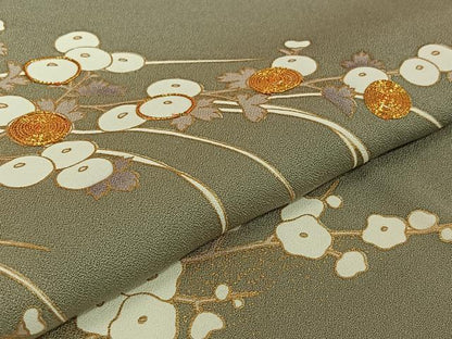 平和屋着物▽訪問着　単衣　駒刺繍　草花文　金彩　正絹　逸品　AABK3683jh
