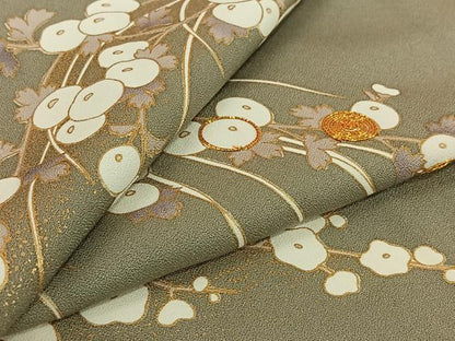 平和屋着物▽訪問着　単衣　駒刺繍　草花文　金彩　正絹　逸品　AABK3683jh