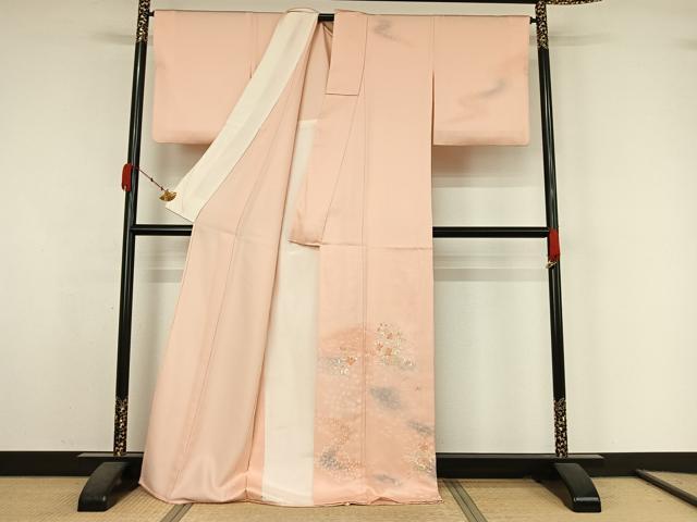 平和屋着物▽訪問着　単衣　刺繍　飾花文　暈し染め　金糸　正絹　逸品　AABK3684jh