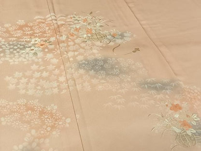 平和屋着物▽訪問着　単衣　刺繍　飾花文　暈し染め　金糸　正絹　逸品　AABK3684jh