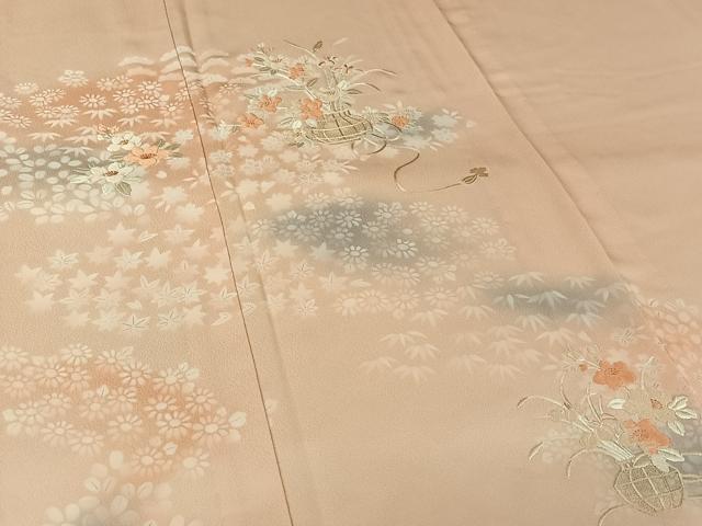 平和屋着物▽訪問着　単衣　刺繍　飾花文　暈し染め　金糸　正絹　逸品　AABK3684jh