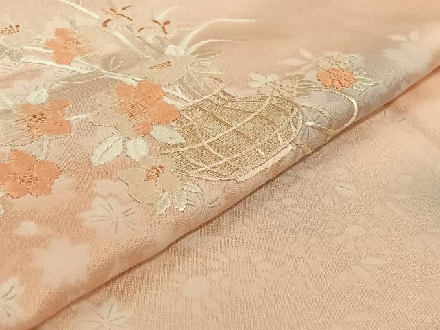 平和屋着物▽訪問着　単衣　刺繍　飾花文　暈し染め　金糸　正絹　逸品　AABK3684jh